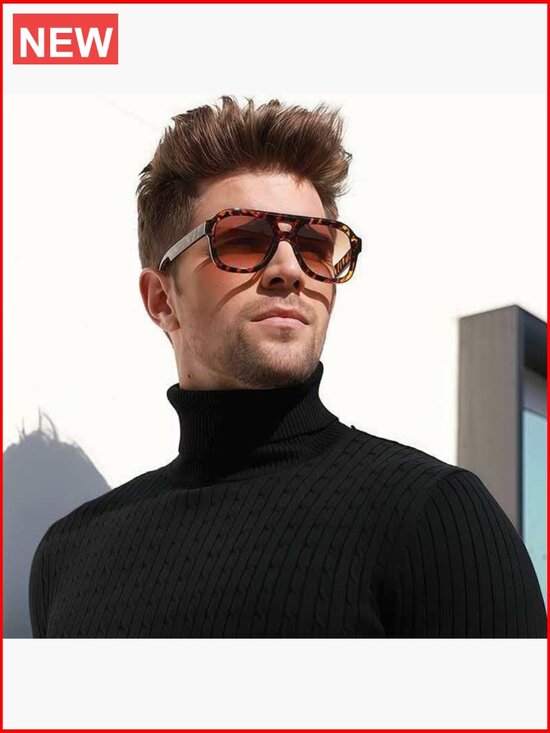 Oversized Retro Square Sunglasses with Double Bridge Chunky Aviator Style main image 4